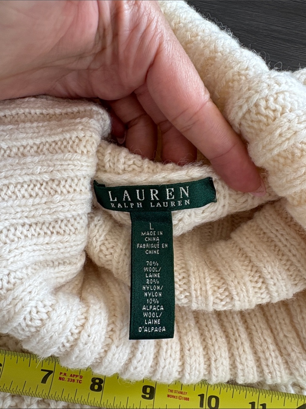 Ralph Lauren wool & alpaca chunky Cream Turtleneck Knit Sweater large - Picture 2 of 12